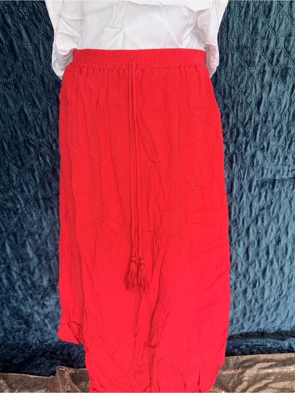 Red Women's Elastic Waist Maxi Skirt